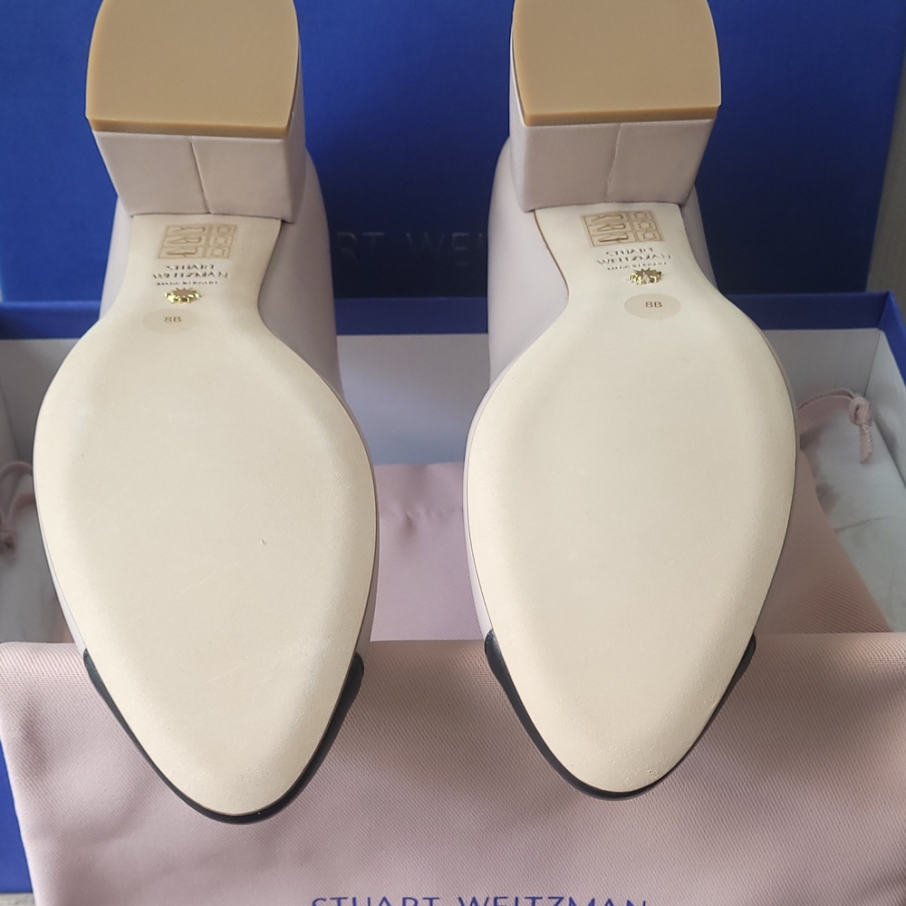 Stuart Weitzman Women's Black and Cream Cap-Toe Heels - Picture 8 of 12